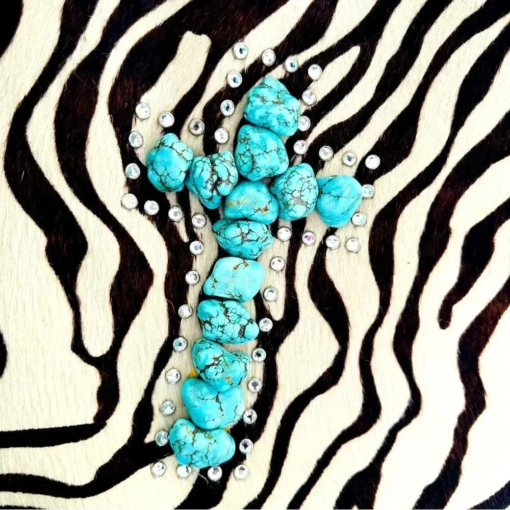 Kurtmen Designs Cowhide W Turquoise Nugget and Crystal Tote Bag